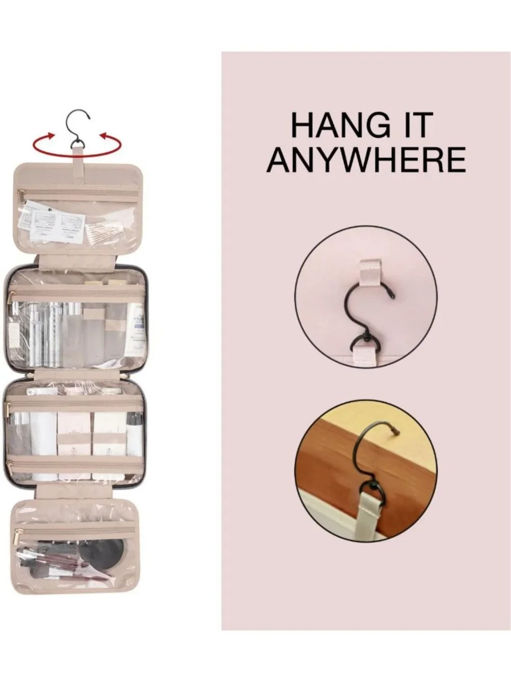 Travel Toiletry Bag with Hanging Hook | Water-Resistant Makeup Organizer